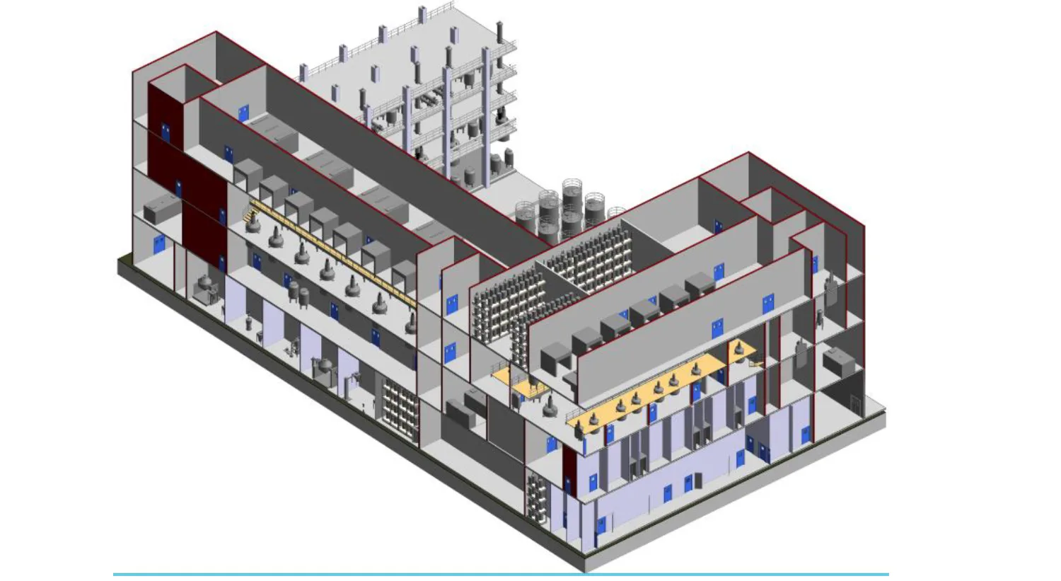 Isometric 3D view of the API block showing the vertical process train